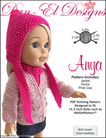 Dan-El Designs Knitting Anya 14.5 inch Doll Clothes Knitting Pattern Pixie Faire