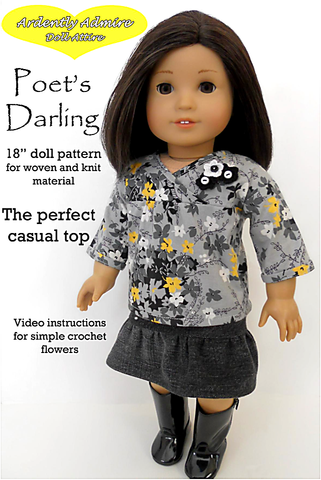 Ardently Admire 18 Inch Modern Poet's Darling Top 18" Doll Clothes Pattern Pixie Faire