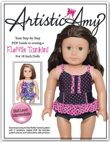 Artistic Amy 18 Inch Modern Ruffle Tankini 18" Doll Clothes Pattern Pixie Faire