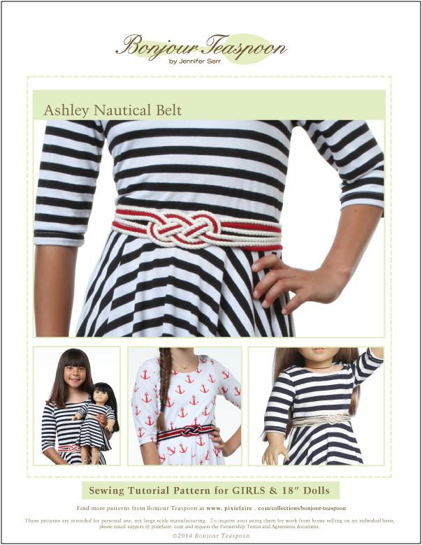 Bonjour Teaspoon 18 Inch Modern Ashley Nautical Belt Pattern for Girls and 18" Dolls Pixie Faire