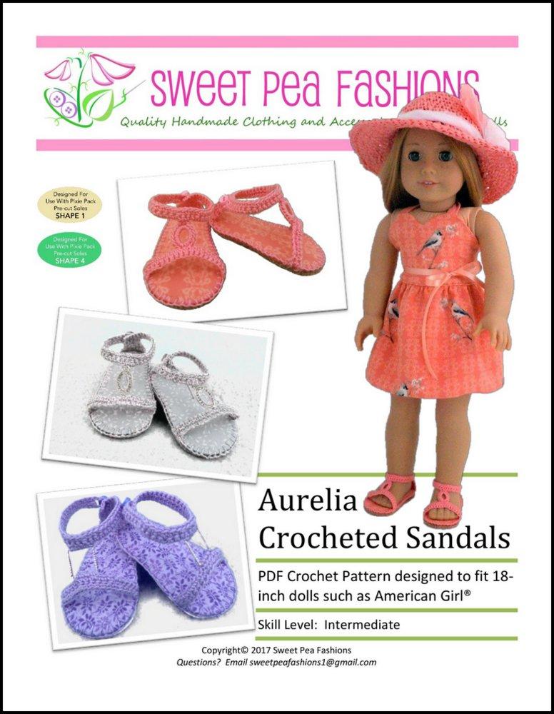 Sweet Pea Fashions Crochet Aurelia Crocheted Sandal 18" Doll Crochet Pattern Pixie Faire