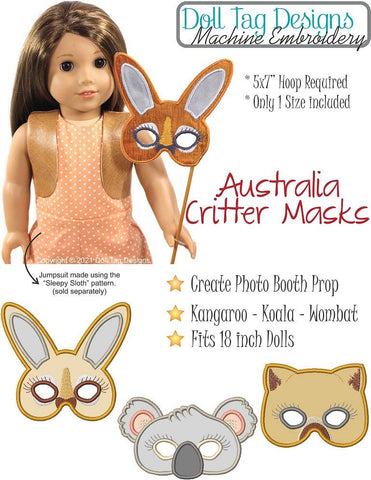 Doll Tag Clothing Machine Embroidery Design Australia Critter Masks For 18-inch Dolls Machine Embroidery Designs Pixie Faire