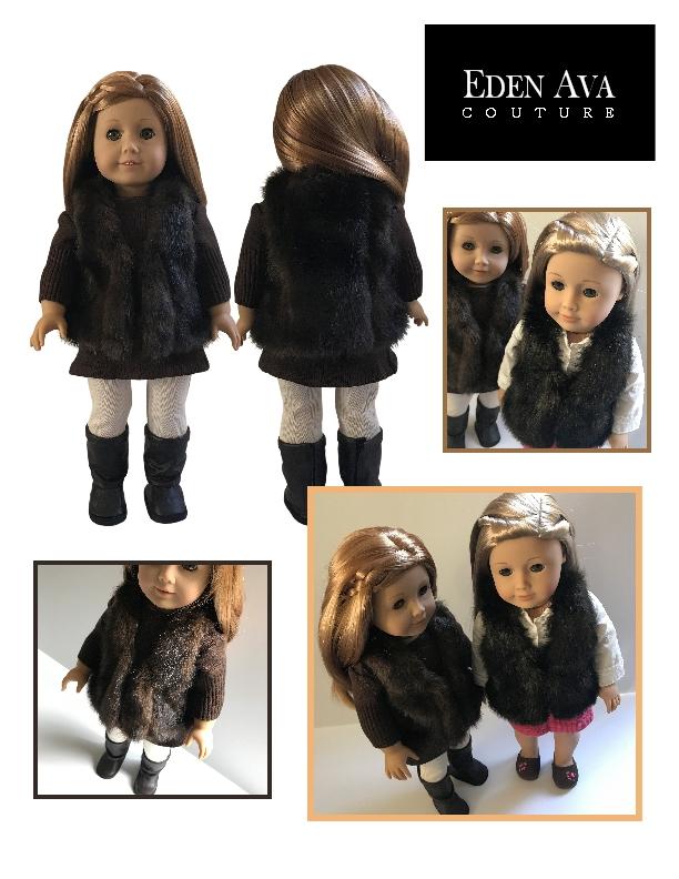 Eden Ava 18 Inch Modern Autumn Faux Fur Vest 18" Doll Clothes Pattern Pixie Faire