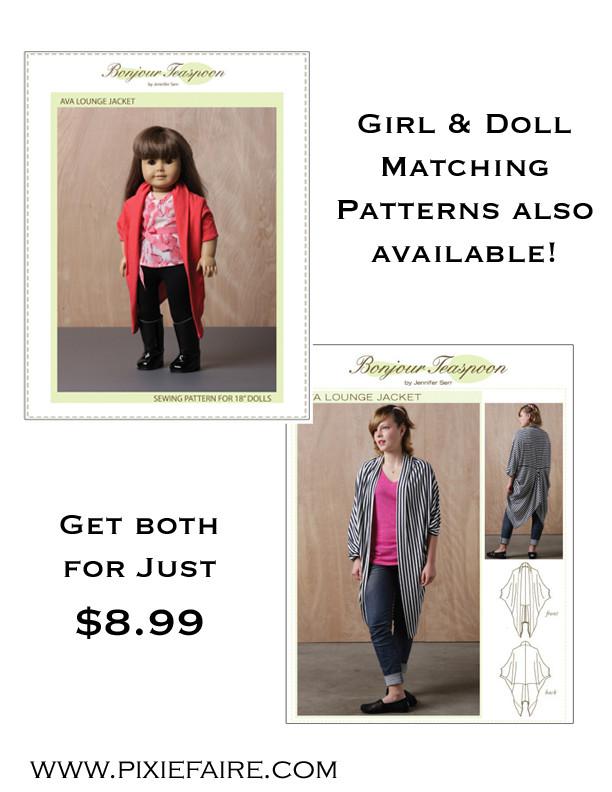 Bonjour Teaspoon 18 Inch Modern Ava Lounge Jacket 18" Doll Clothes Pattern Pixie Faire