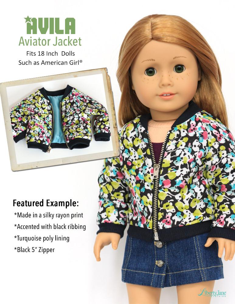 Liberty Jane 18 Inch Modern Avila Aviator Jacket 18" Doll Clothes Pattern Pixie Faire