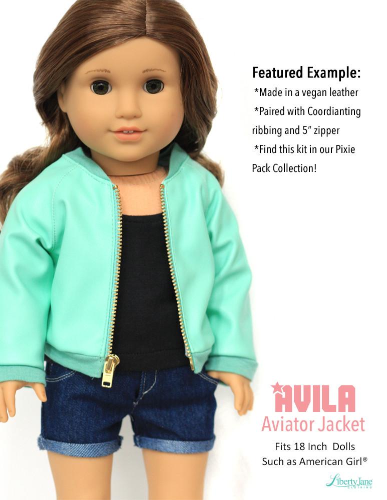 Liberty Jane 18 Inch Modern Avila Aviator Jacket 18" Doll Clothes Pattern Pixie Faire