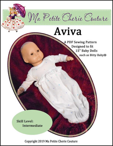 Mon Petite Cherie Couture Bitty Baby/Twin Aviva 15" Baby Doll Clothes Pattern Pixie Faire