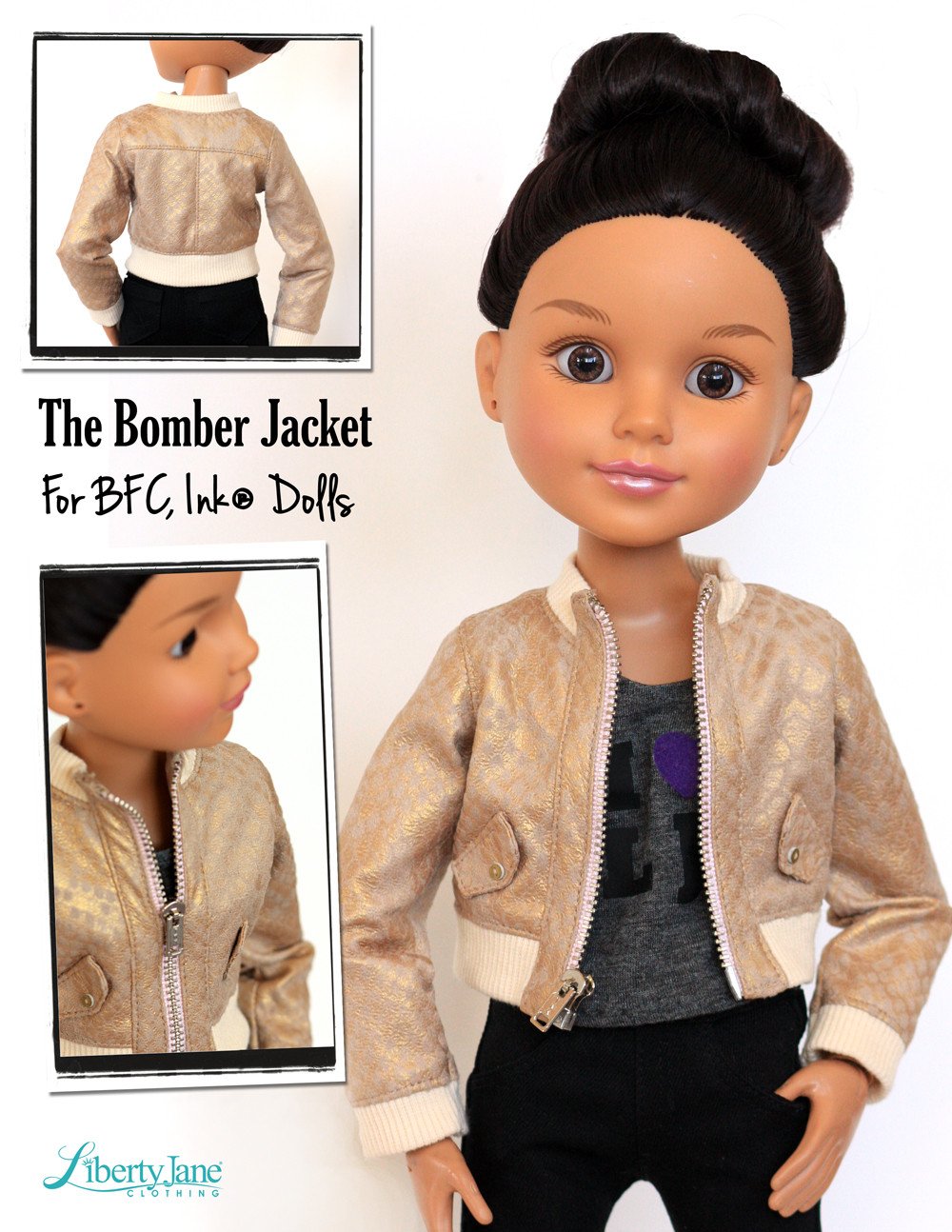 Liberty Jane BFC Ink Bomber Jacket for BFC, Ink. Dolls Pixie Faire