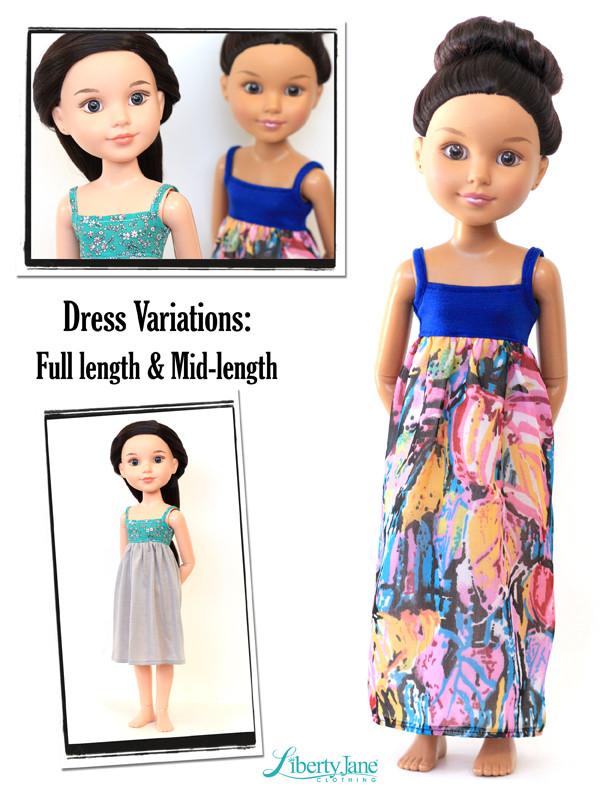 Liberty Jane BFC Ink CA Cami Top and Dress Pattern for BFC, Ink Dolls Pixie Faire