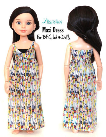 Liberty Jane BFC Ink Maxi Dress Pattern For BFC, Ink Dolls Pixie Faire