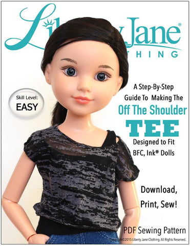 Liberty Jane BFC Ink Off The Shoulder Tee Pattern for BFC, Ink Dolls Pixie Faire