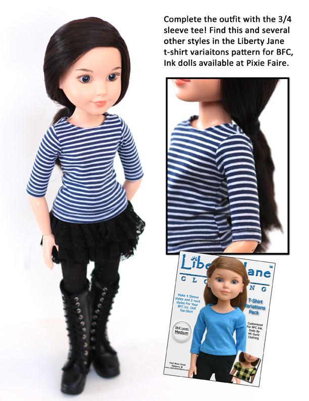 Liberty Jane BFC Ink Sofia Blazer and Tiered Skirt Pattern for BFC, Ink. Dolls Pixie Faire