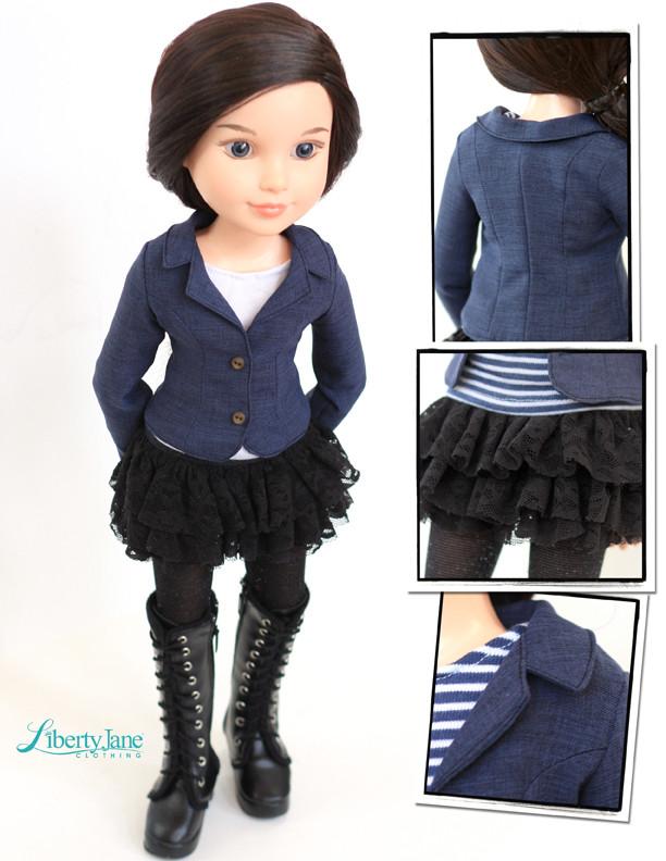Liberty Jane BFC Ink Sofia Blazer and Tiered Skirt Pattern for BFC, Ink. Dolls Pixie Faire