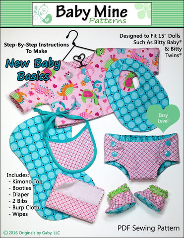 Baby Mine Bitty Baby/Twin New Baby Basics 15" Baby Doll Clothes Pattern Pixie Faire