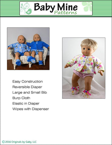 Baby Mine Bitty Baby/Twin New Baby Basics 15" Baby Doll Clothes Pattern Pixie Faire