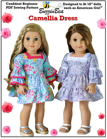 BuzzinBea 18 Inch Modern Camellia Dress 18" Doll Clothes Pattern Pixie Faire