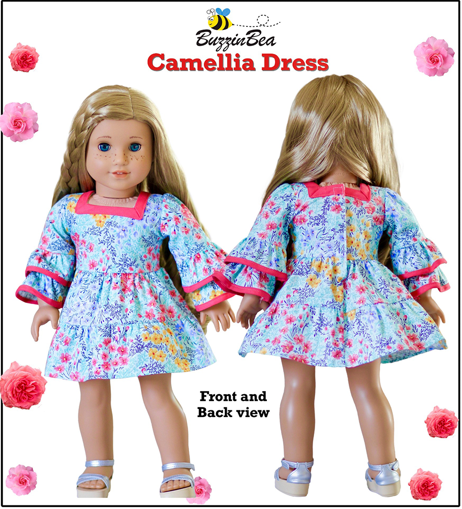 BuzzinBea 18 Inch Modern Camellia Dress 18" Doll Clothes Pattern Pixie Faire