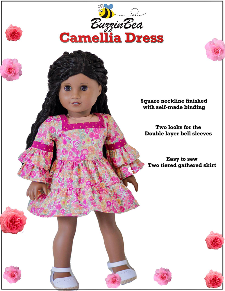BuzzinBea 18 Inch Modern Camellia Dress 18" Doll Clothes Pattern Pixie Faire