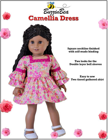 BuzzinBea 18 Inch Modern Camellia Dress 18" Doll Clothes Pattern Pixie Faire