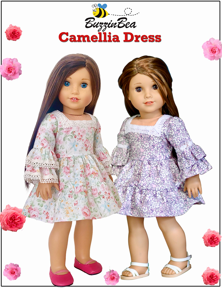 BuzzinBea 18 Inch Modern Camellia Dress 18" Doll Clothes Pattern Pixie Faire