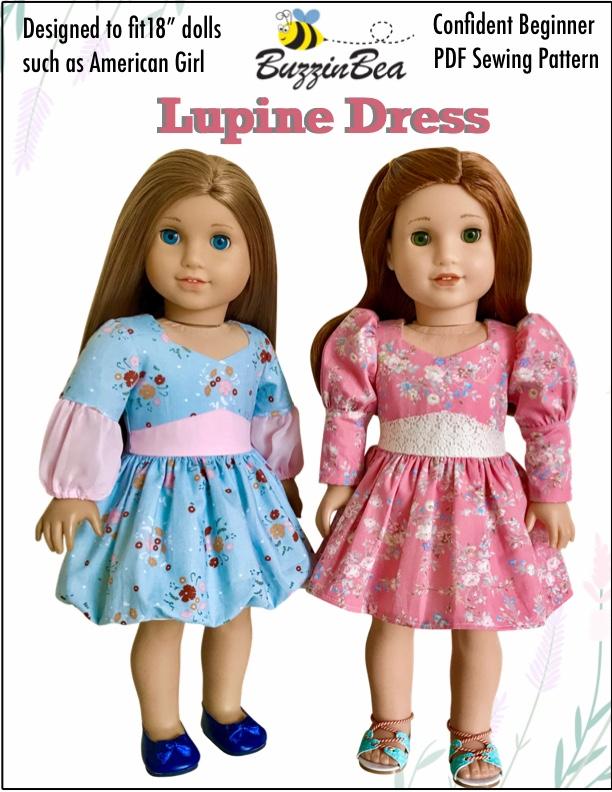 BuzzinBea 18 Inch Modern Lupine Dress 18" Doll Clothes Pattern Pixie Faire