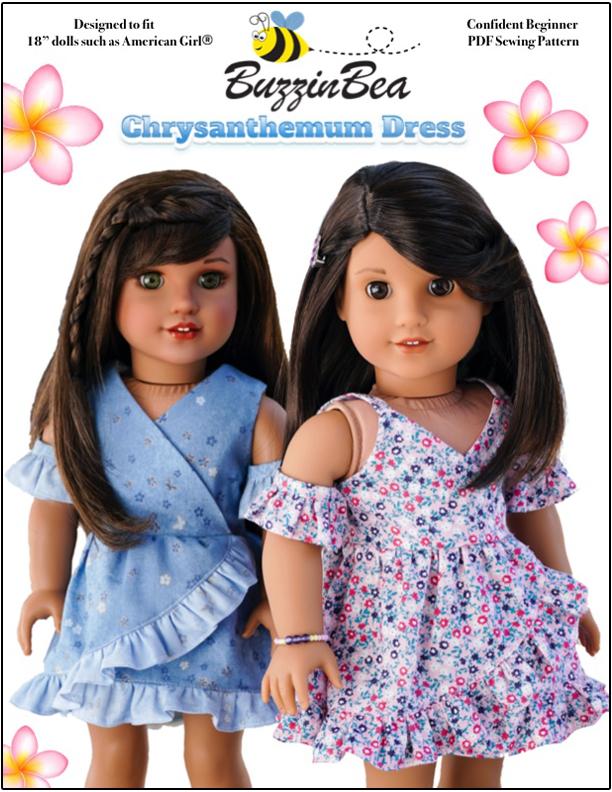 BuzzinBea 18 Inch Modern Chrysanthemum Dress 18" Doll Clothes Pattern Pixie Faire