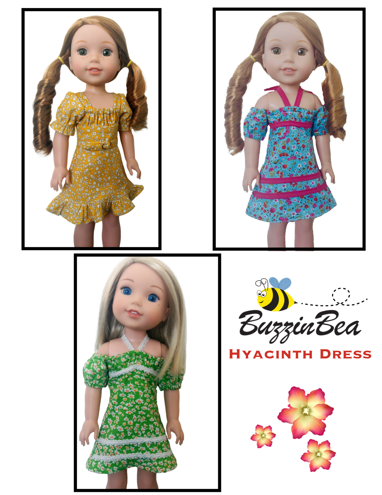 BuzzinBea WellieWishers Hyacinth Dress 14.5" Doll Clothes Pattern Pixie Faire