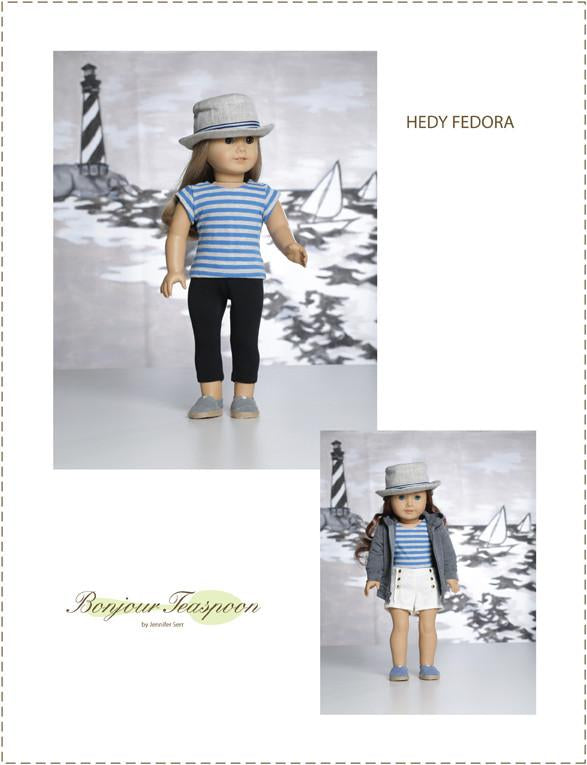 Bonjour Teaspoon 18 Inch Modern Hedy Fedora for Kids & 18" Dolls Pattern Bundle Pixie Faire