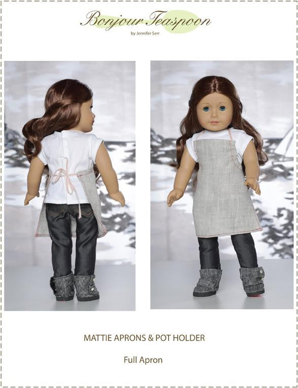 Bonjour Teaspoon 18 Inch Modern Mattie Aprons and Pot Holder 18" Doll Accessory Pattern Pixie Faire