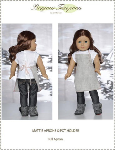 Bonjour Teaspoon 18 Inch Modern Mattie Aprons and Pot Holder 18" Doll Accessory Pattern Pixie Faire