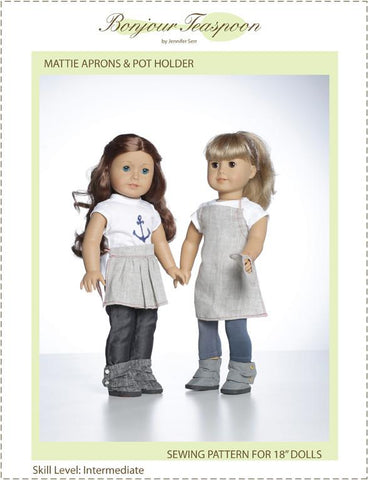 Bonjour Teaspoon 18 Inch Modern Mattie Aprons and Pot Holder 18" Doll Accessory Pattern Pixie Faire