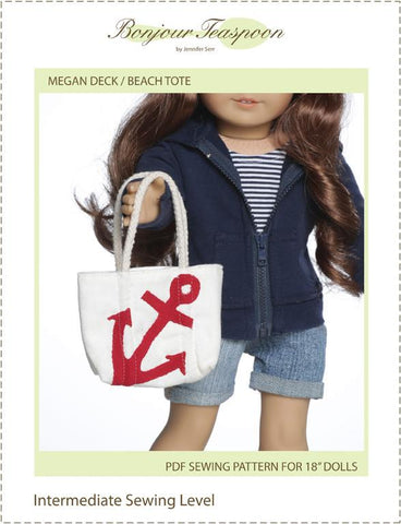 Bonjour Teaspoon 18 Inch Modern Megan Deck Beach Tote 18" Doll Accessory Pattern Pixie Faire