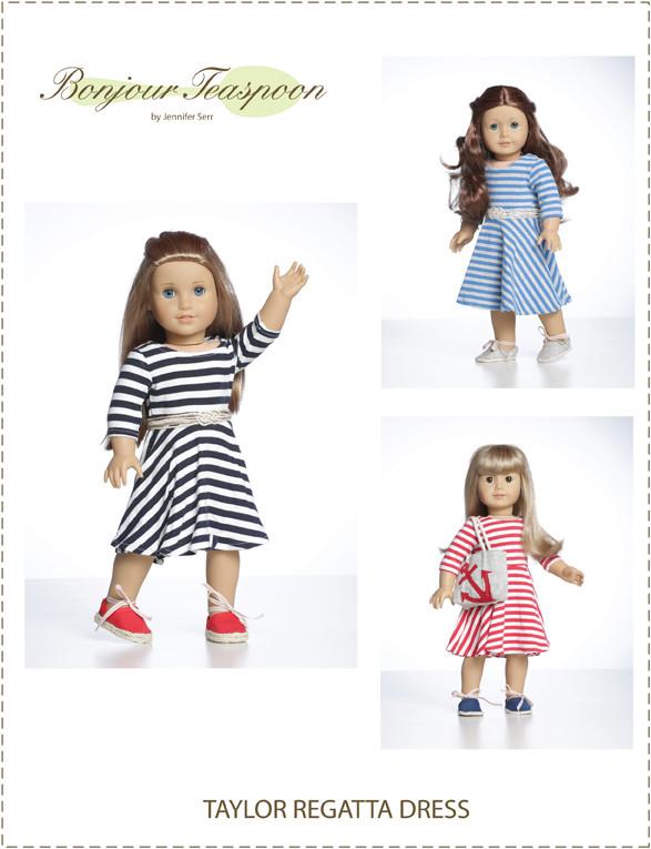 Bonjour Teaspoon Girls Taylor Regatta Dress for Girls and Dolls Bundle Pattern Pixie Faire