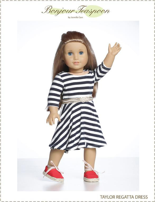 Bonjour Teaspoon Girls Taylor Regatta Dress for Girls and Dolls Bundle Pattern Pixie Faire