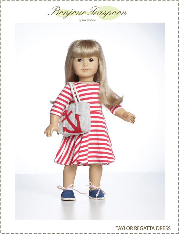 Bonjour Teaspoon Girls Taylor Regatta Dress for Girls and Dolls Bundle Pattern Pixie Faire