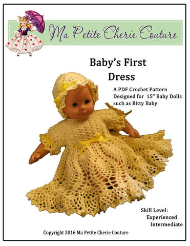 Mon Petite Cherie Couture Bitty Baby/Twin Baby's First Dress Crochet Pattern Pixie Faire