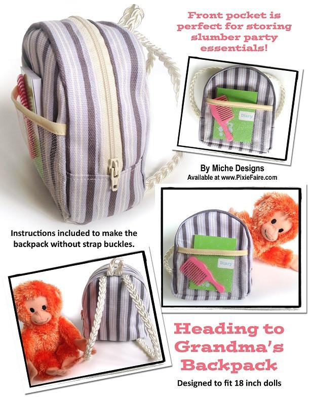 Miche Designs Heading to Grandma's Backpack Doll Clothes Pattern 18 inch American Girl Dolls
