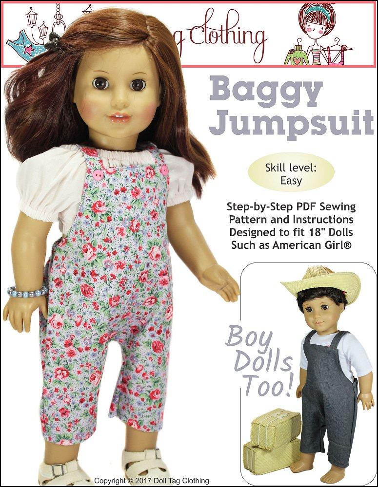 Doll Tag Clothing 18 Inch Modern Baggy Jumpsuit 18" Doll Clothes Pattern Pixie Faire