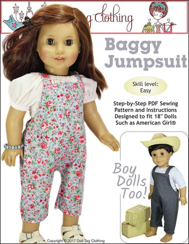 Doll Tag Clothing 18 Inch Modern Baggy Jumpsuit 18" Doll Clothes Pattern Pixie Faire