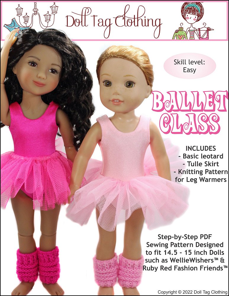 Doll Tag Clothing WellieWishers Ballet Class Pattern for 14.5 to 15 Inch Dolls Pixie Faire
