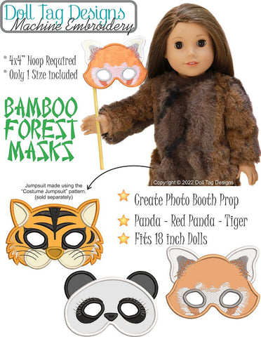 Doll Tag Clothing Machine Embroidery Design Bamboo Forest Masks For 18-inch Dolls Machine Embroidery Designs Pixie Faire