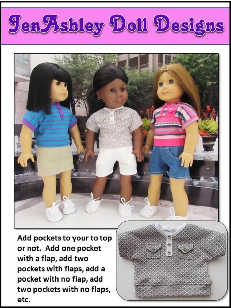 Jen Ashley Doll Designs 18 Inch Modern Design Your Own Banded Waist Henley 18" Doll Clothes Pattern Pixie Faire