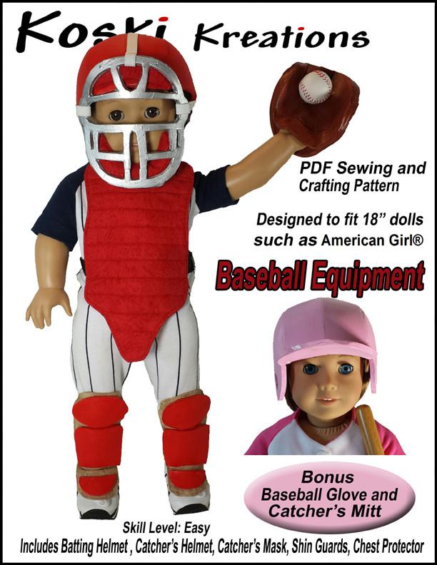 american girl doll football helmet Koski Kreations Baseball Equipment Doll Accessory Pattern 18" American Girl Dolls
