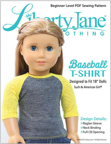 Liberty Jane 18 Inch Modern Baseball Tee 18" Doll Clothes Pattern Pixie Faire