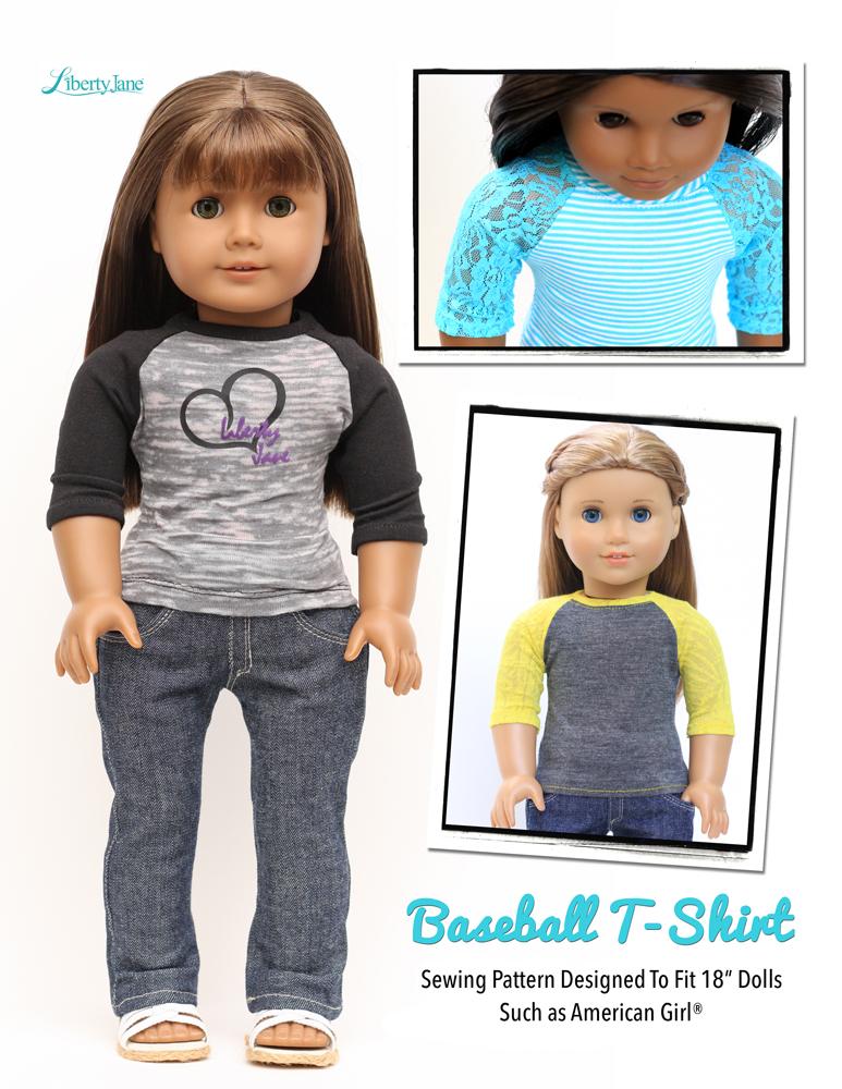 Liberty Jane 18 Inch Modern Baseball Tee 18" Doll Clothes Pattern Pixie Faire