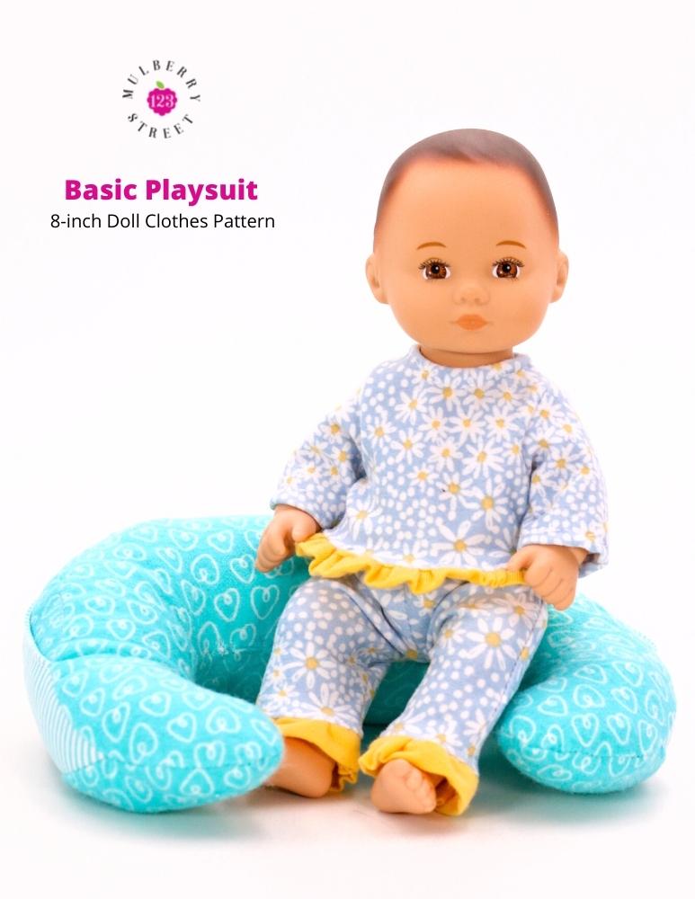123 Mulberry Street 8" Baby Dolls Basic Playsuit 8" Baby Doll Clothes Pattern Pixie Faire