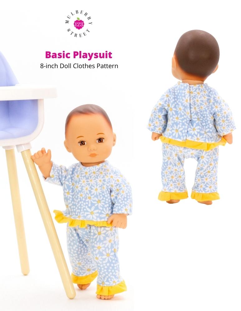 123 Mulberry Street 8" Baby Dolls Basic Playsuit 8" Baby Doll Clothes Pattern Pixie Faire