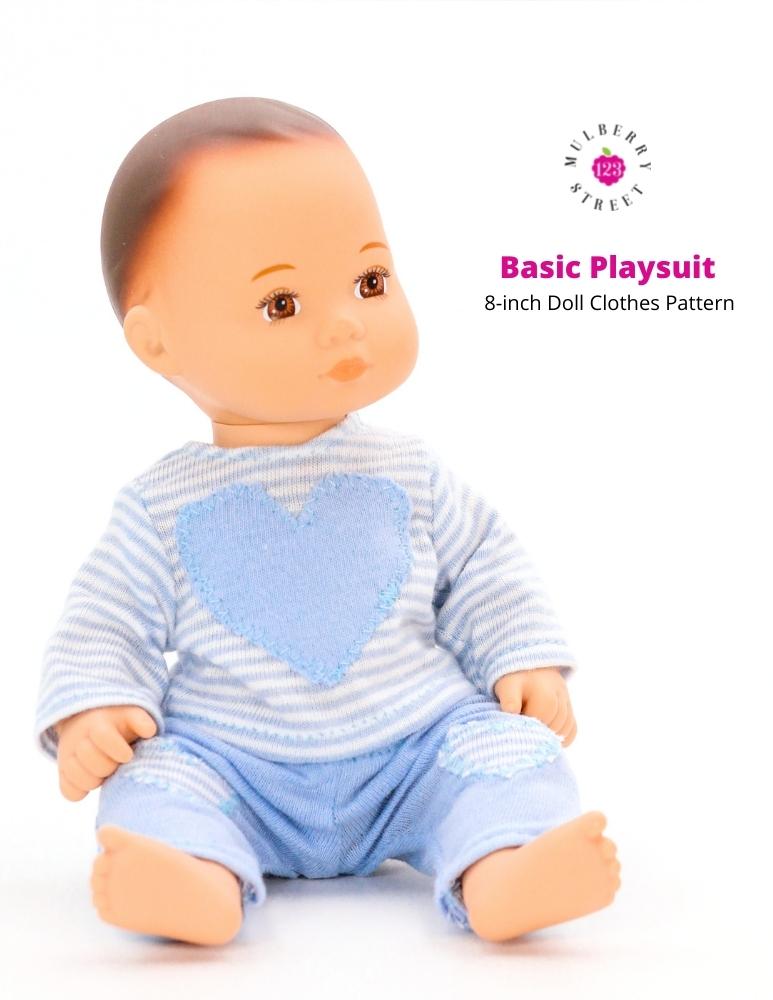 123 Mulberry Street 8" Baby Dolls Basic Playsuit 8" Baby Doll Clothes Pattern Pixie Faire