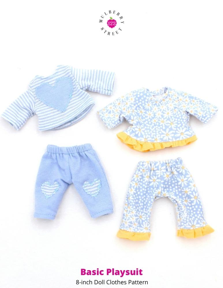 123 Mulberry Street 8" Baby Dolls Basic Playsuit 8" Baby Doll Clothes Pattern Pixie Faire