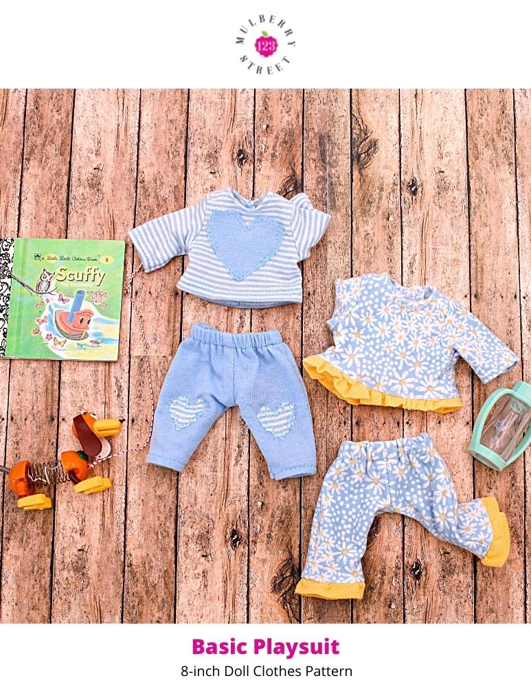 123 Mulberry Street 8" Baby Dolls Basic Playsuit 8" Baby Doll Clothes Pattern Pixie Faire